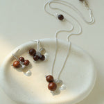 Sandalwood & Glass Bead Cluster Drop Earrings - floysun
