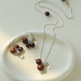 Sandalwood & Glass Bead Cluster Drop Earrings - floysun