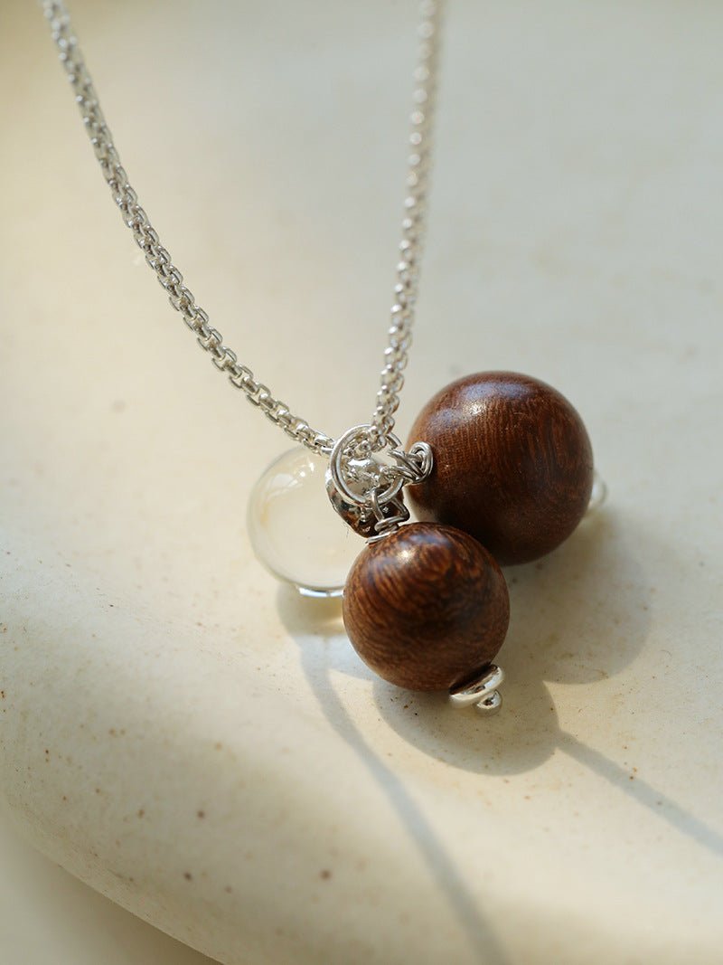 Sandalwood & Glass Bead Pendant Necklace - floysun