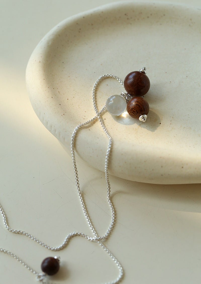 Sandalwood & Glass Bead Pendant Necklace - floysun