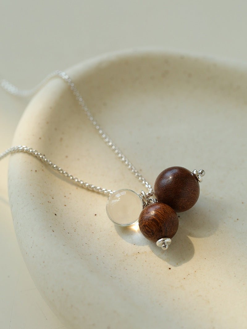 Sandalwood & Glass Bead Pendant Necklace - floysun