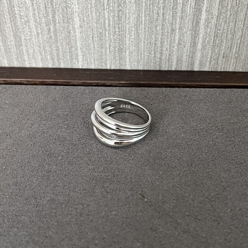 Sculpted Flow 925 Sterling Silver Statement Ring - Silver - floysun