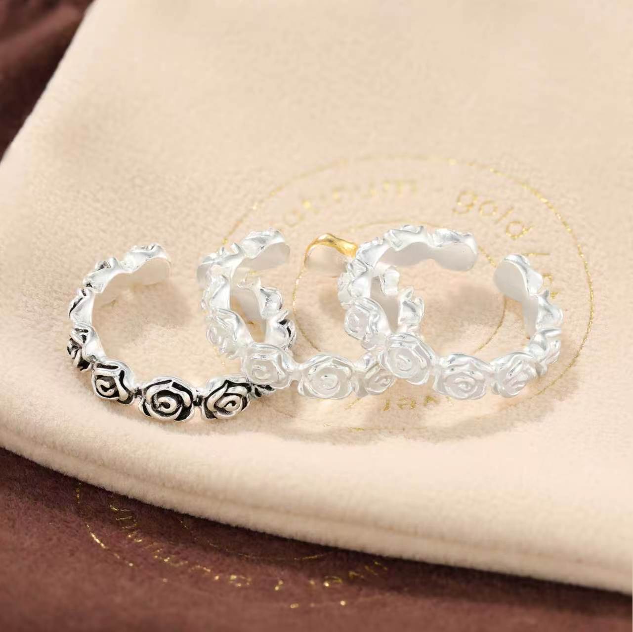 Sculpted Rose Garland Adjustable Ring - floysun