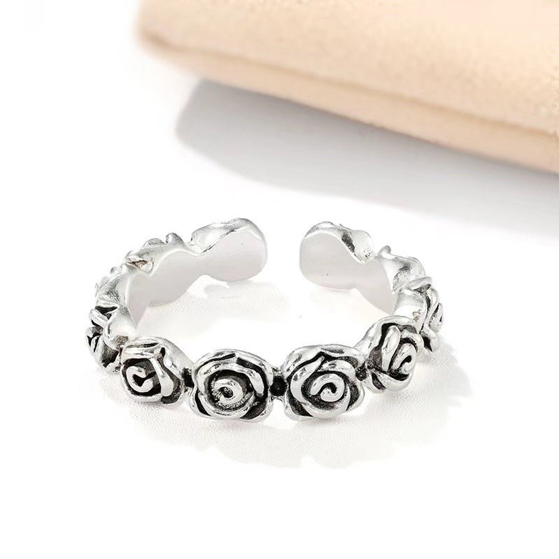 Sculpted Rose Garland Adjustable Ring - floysun