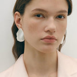 Sculpted White Petal Statement Stud Earrings - floysun