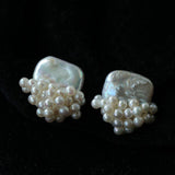 Sculptural Baroque Freshwater Pearl Cluster Stud Earrings - floysun