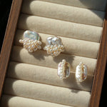 Sculptural Baroque Freshwater Pearl Cluster Stud Earrings - floysun