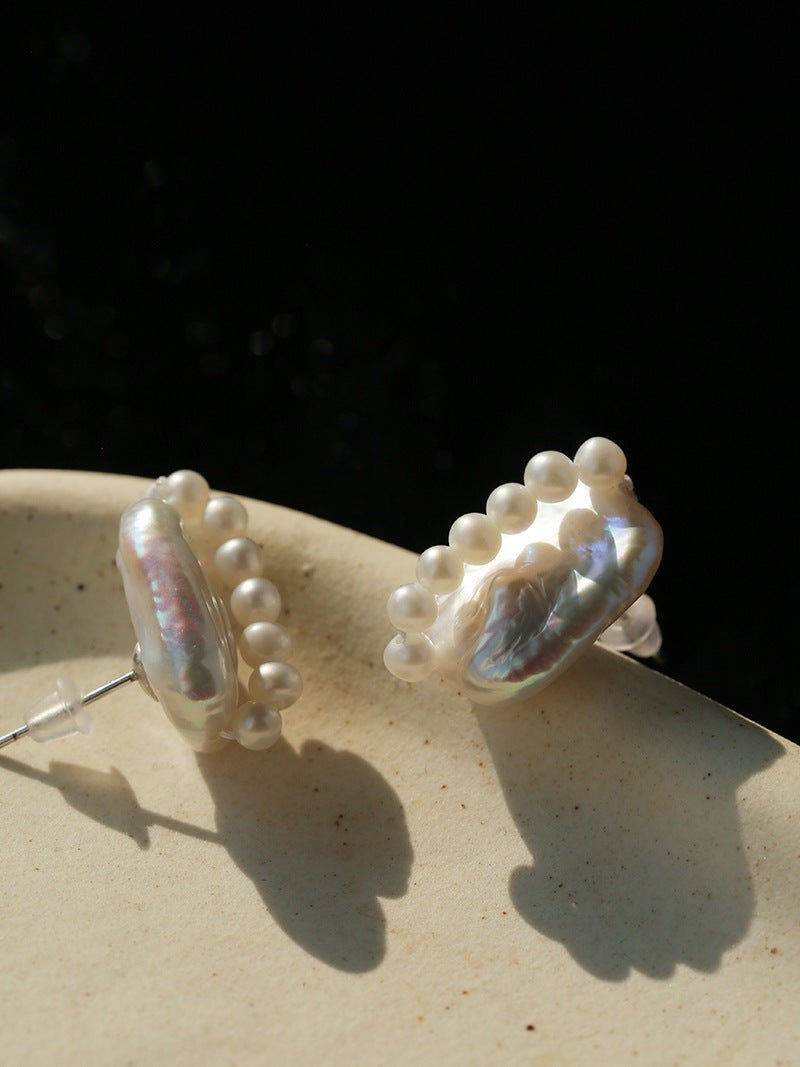 Sculptural Baroque Freshwater Pearl Cluster Stud Earrings - floysun