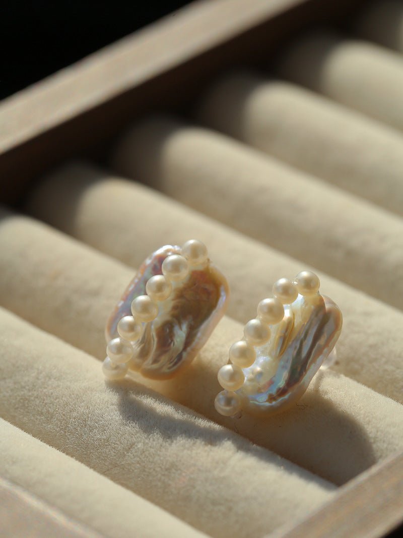 Sculptural Baroque Freshwater Pearl Cluster Stud Earrings - floysun