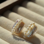 Sculptural Baroque Freshwater Pearl Cluster Stud Earrings - floysun
