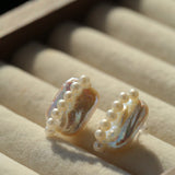 Sculptural Baroque Freshwater Pearl Cluster Stud Earrings - floysun