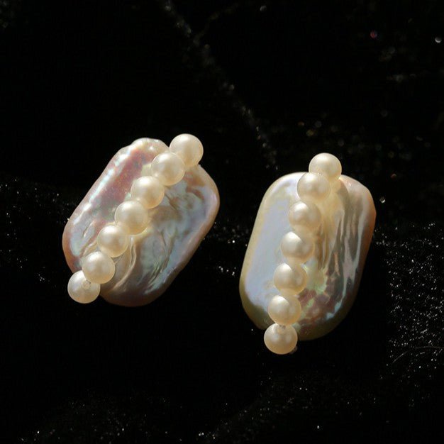 Sculptural Baroque Freshwater Pearl Cluster Stud Earrings - floysun
