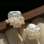 Sculptural Baroque Freshwater Pearl Cluster Stud Earrings - floysun