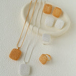 Sculptural Cage Geometric Lattice Stud Earrings - Modern Openwork Grid Disc Ear Droppers - floysun