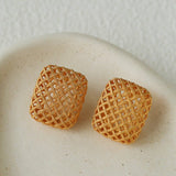Sculptural Cage Geometric Lattice Stud Earrings - Modern Openwork Grid Disc Ear Droppers - floysun