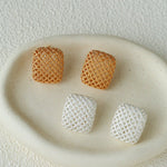 Sculptural Cage Geometric Lattice Stud Earrings - Modern Openwork Grid Disc Ear Droppers - floysun