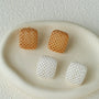 Sculptural Cage Geometric Lattice Stud Earrings - Modern Openwork Grid Disc Ear Droppers - floysun