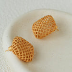 Sculptural Cage Geometric Lattice Stud Earrings - Modern Openwork Grid Disc Ear Droppers - floysun