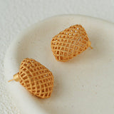 Sculptural Cage Geometric Lattice Stud Earrings - Modern Openwork Grid Disc Ear Droppers - floysun