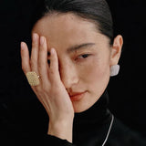 Sculptural Cage Geometric Lattice Stud Earrings - Modern Openwork Grid Disc Ear Droppers - floysun
