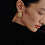 Sculptural Cage Geometric Lattice Stud Earrings - Modern Openwork Grid Disc Ear Droppers - floysun