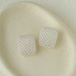 Sculptural Cage Geometric Lattice Stud Earrings - Modern Openwork Grid Disc Ear Droppers - floysun