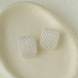 Sculptural Cage Geometric Lattice Stud Earrings - Modern Openwork Grid Disc Ear Droppers - floysun