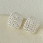 Sculptural Cage Geometric Lattice Stud Earrings - Modern Openwork Grid Disc Ear Droppers - floysun