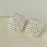 Sculptural Cage Geometric Lattice Stud Earrings - Modern Openwork Grid Disc Ear Droppers - floysun