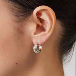 Sculptural Crescent C-Hoop Earrings in 925 Sterling Silver - floysun