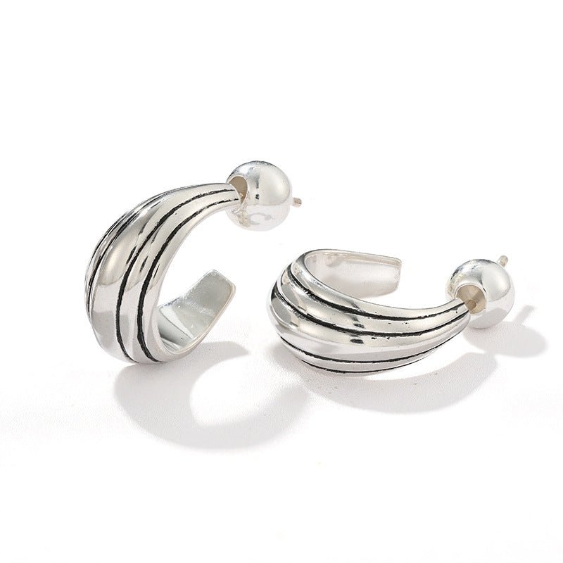 Sculptural Crescent C-Hoop Earrings in 925 Sterling Silver - floysun