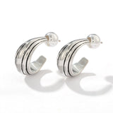 Sculptural Crescent C-Hoop Earrings in 925 Sterling Silver - floysun