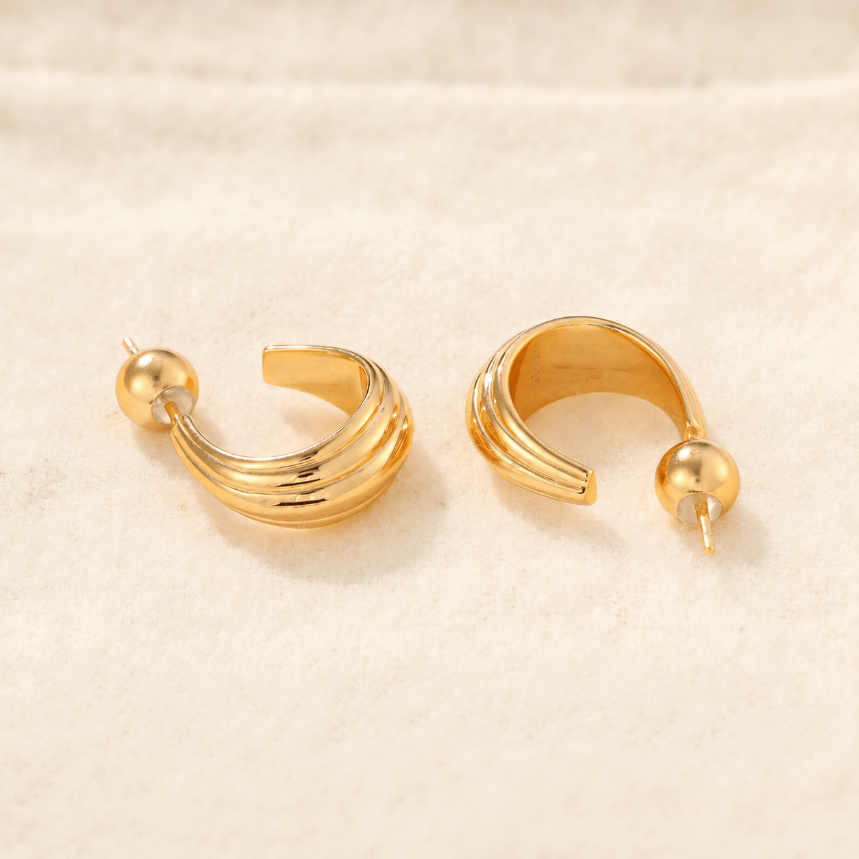 Sculptural Crescent C-Hoop Earrings in 925 Sterling Silver - floysun