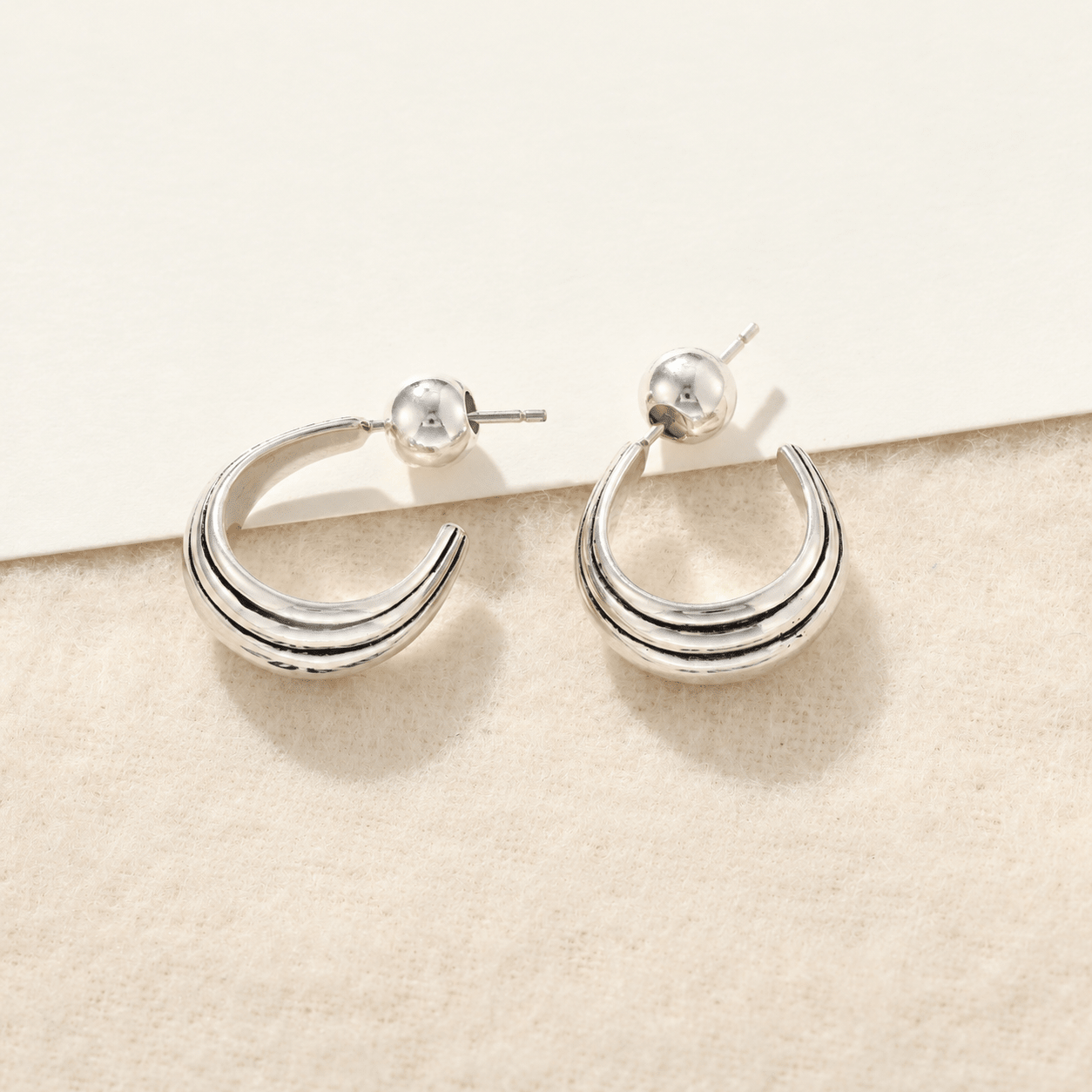 Sculptural Crescent C-Hoop Earrings in 925 Sterling Silver - floysun