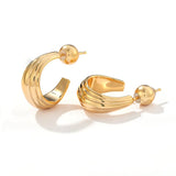 Sculptural Crescent C-Hoop Earrings in 925 Sterling Silver - floysun