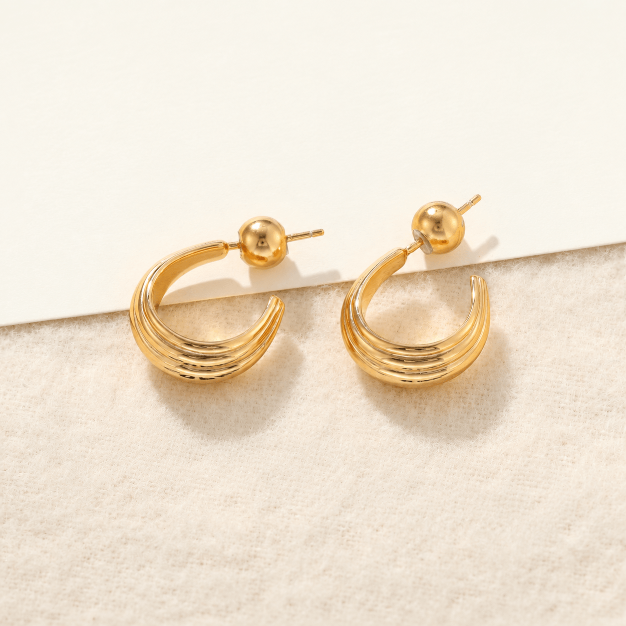 Sculptural Crescent C-Hoop Earrings in 925 Sterling Silver - floysun