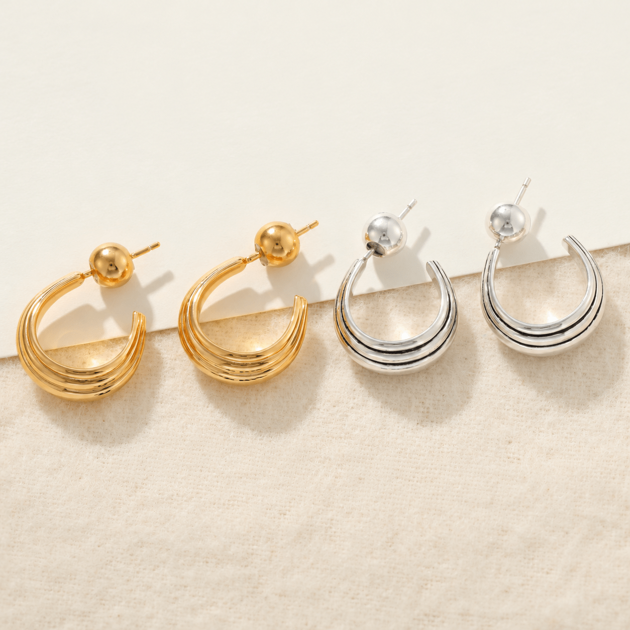 Sculptural Crescent C-Hoop Earrings in 925 Sterling Silver - floysun