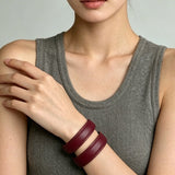 Sculptural Dual - Band Leather Cuff - Bold Minimalist Open Bangle - floysun