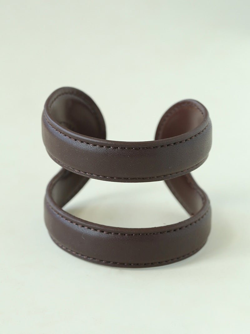 Sculptural Dual - Band Leather Cuff - Bold Minimalist Open Bangle - floysun