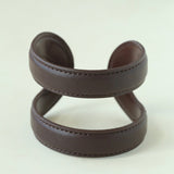 Sculptural Dual - Band Leather Cuff - Bold Minimalist Open Bangle - floysun