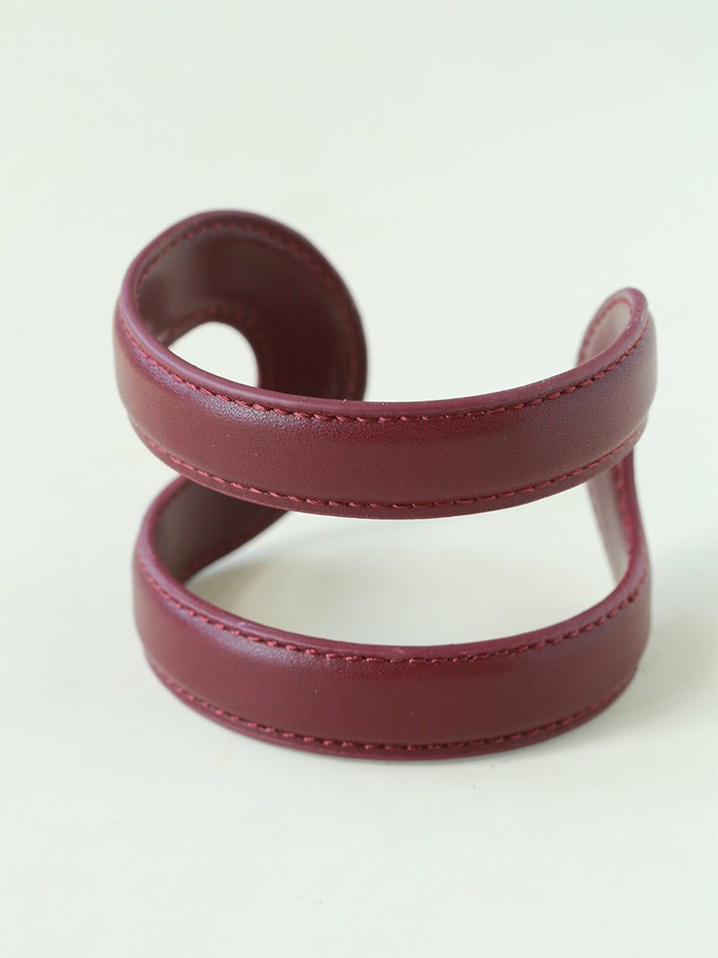Sculptural Dual - Band Leather Cuff - Bold Minimalist Open Bangle - floysun