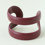 Sculptural Dual - Band Leather Cuff - Bold Minimalist Open Bangle - floysun
