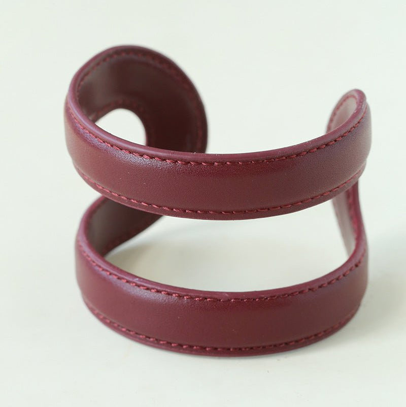 Sculptural Dual - Band Leather Cuff - Bold Minimalist Open Bangle - floysun