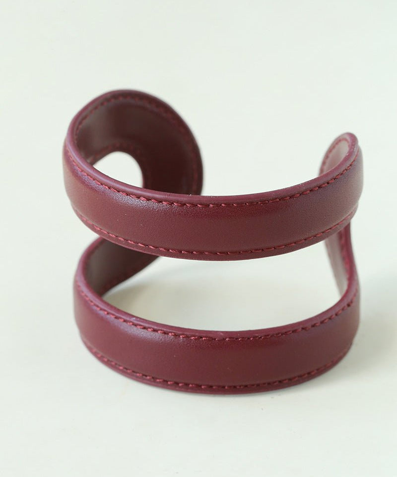 Sculptural Dual - Band Leather Cuff - Bold Minimalist Open Bangle - floysun