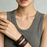 Sculptural Dual - Band Leather Cuff - Bold Minimalist Open Bangle - floysun