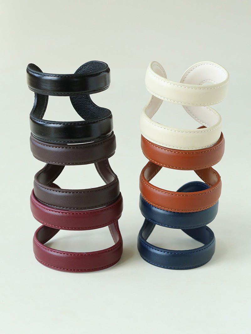 Sculptural Dual - Band Leather Cuff - Bold Minimalist Open Bangle - floysun