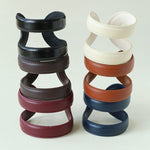 Sculptural Dual - Band Leather Cuff - Bold Minimalist Open Bangle - floysun
