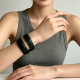 Sculptural Dual - Band Leather Cuff - Bold Minimalist Open Bangle - floysun