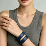 Sculptural Dual - Band Leather Cuff - Bold Minimalist Open Bangle - floysun