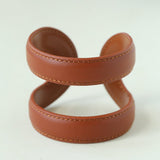 Sculptural Dual - Band Leather Cuff - Bold Minimalist Open Bangle - floysun